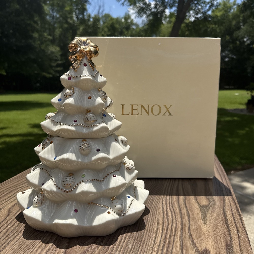 Lenox The Jeweled Christmas Tree Cookie Jar Fine Ivory China Final Issue 2005